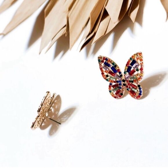 #14 Multicolor diamond butterfly earrings - Picture 4 of 6
